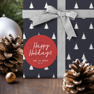 Pegatina Redonda Guión moderno de felices fiestas Snowflakes Navida