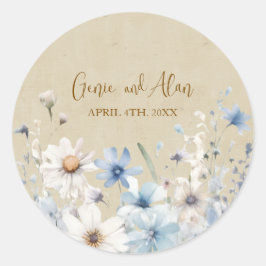 Pegatina Redonda Guión moderno de flores silvestres