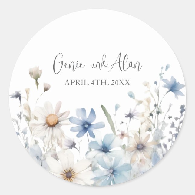 Pegatina Redonda Guión moderno de flores silvestres (Anverso)