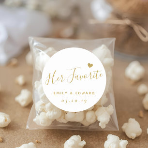 Pegatina Redonda Guión moderno de oro su favor favorito de la boda