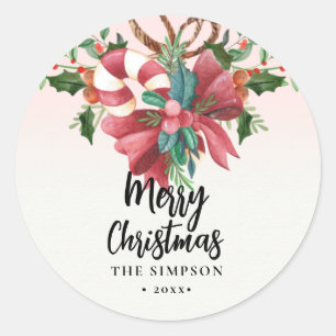 Pegatina Redonda Guión moderno Feliz Navidad