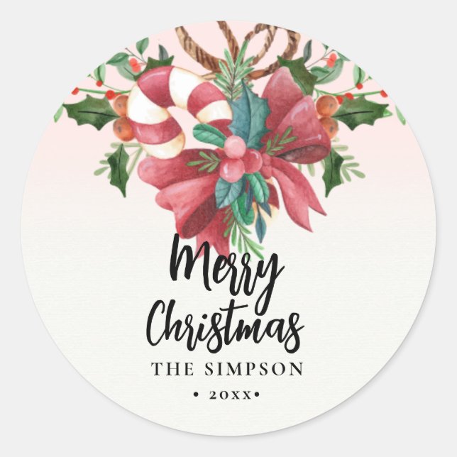 Pegatina Redonda Guión moderno Feliz Navidad (Anverso)