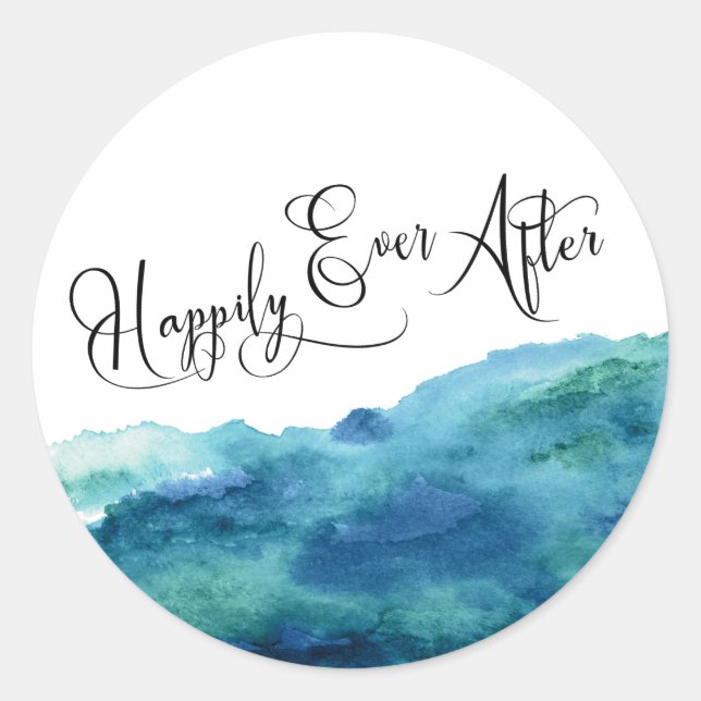 Pegatina Redonda Guión moderno feliz para siempre después de Blue G (Anverso)