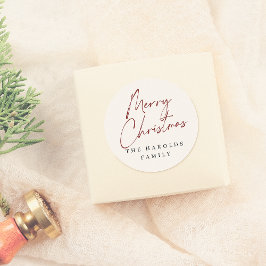 Pegatina Redonda Guión moderno Feliz Personalizado de Navidad Nombr