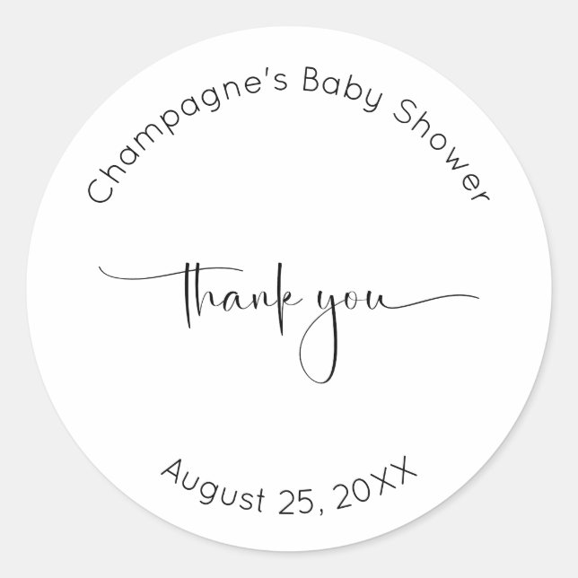 Pegatina Redonda Guión moderno Gracias Baby Shower (Anverso)