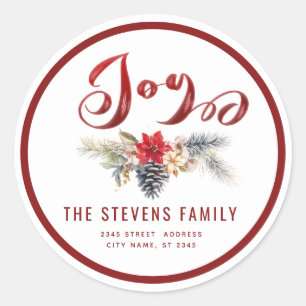 Pegatina Redonda Guión moderno júbilo nevar rama de cino de pino