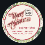 Pegatina Redonda Guión moderno Merry Christmas red holly logo Class<br><div class="desc">guión moderno Logo de Merry Christmas holly personalizado. Diseño profesional moderno con un toque contemporáneo. Un toque de elegancia y estilo.Personalizar con su monograma inicial,  nombre y dirección.</div>