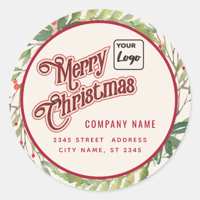 Pegatina Redonda Guión moderno Merry Christmas red holly logo Class (Anverso)