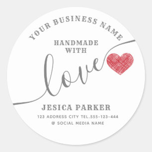 Pegatina Redonda Guión moderno minimalista corazón rojo hecho a man