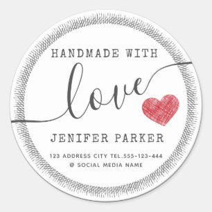 Pegatina Redonda Guión moderno minimalista corazón rojo hecho a man