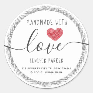 Pegatina Redonda Guión moderno minimalista corazón rojo hecho a man