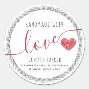 Pegatina Redonda Guión moderno minimalista corazón rojo hecho a man