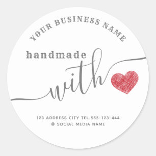 Pegatina Redonda Guión moderno minimalista corazón rojo hecho a man