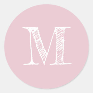 Pegatina Redonda Guión moderno Monograma Parfait inicial rosa