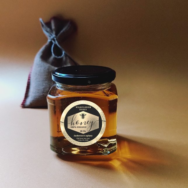 Pegatina Redonda Guión moderno y atractivo de abeja dorada (Subido por el creador)