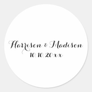 Pegatina Redonda Guión monograma favores de boda personalizados en 