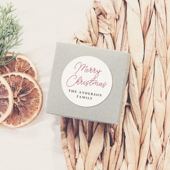 Pegatina Redonda Guión navideño y nombre familiar personalizado (Subido por el creador)