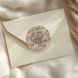 Pegatina Redonda Guión occidental floral de Cowgirl Boho