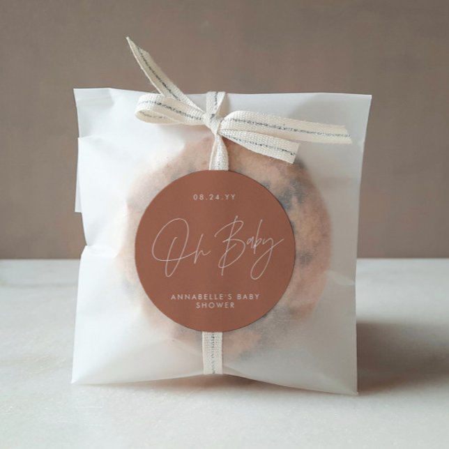 Pegatina Redonda Guión para la ducha de bebé estilo moderno terraco (Subido por el creador)