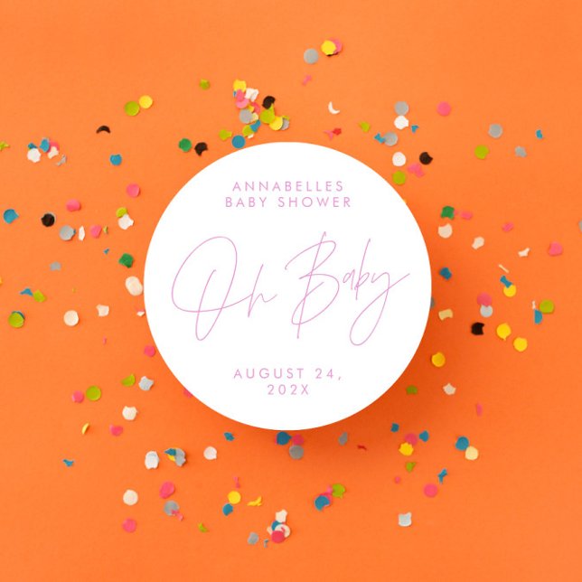 Pegatina Redonda Guión para la ducha de bebé moderno elegante de co (Subido por el creador)