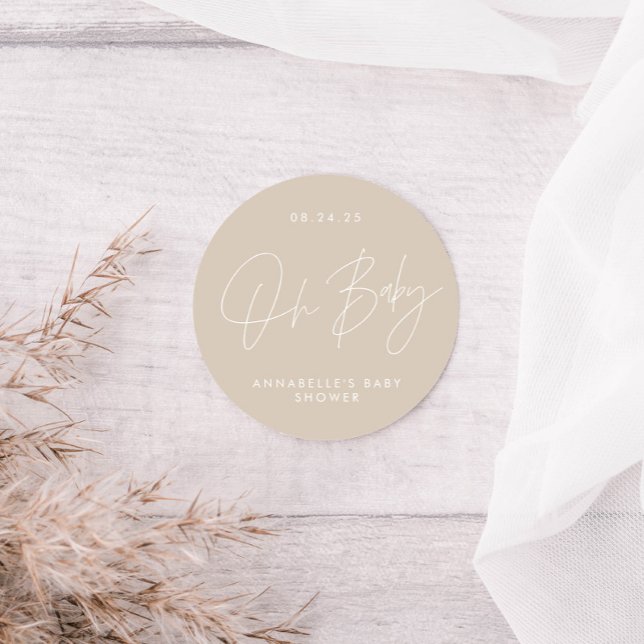 Pegatina Redonda Guión para la ducha en beige moderno elegante (Subido por el creador)