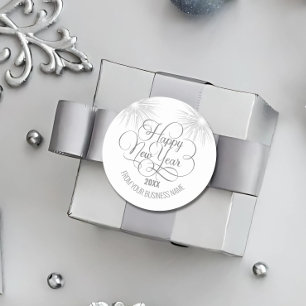 Pegatina Redonda Guión plateado Feliz Año Nuevo