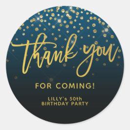 Pegatina Redonda Guión Purpurina Gold Gracias Por Venir Azul