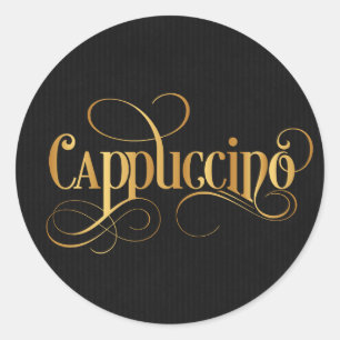 Pegatina Redonda Guión rápido caligrafía Cappuccino oro en negro