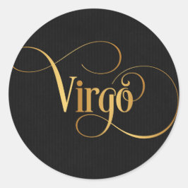 Pegatina Redonda Guión rápido Rótulo zodiaco Virgo Gold en negro