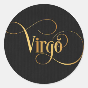 Pegatina Redonda Guión rápido Rótulo zodiaco Virgo Gold en negro