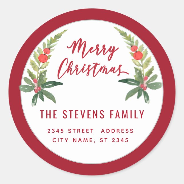 Pegatina Redonda Guión rojo holístico moderno Feliz Navidad (Anverso)