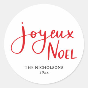 Pegatina Redonda Guión rojo manuscrito de Joyeux Noel