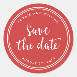 Pegatina Redonda Guión Rojo y Rayas Blancas Salva la Fecha