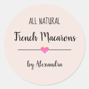 Pegatina Redonda Guión rosa negro para los macarones franceses