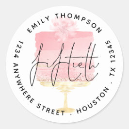 Pegatina Redonda Guión rosado moderno de pastel 50.ª dirección de d