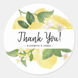 Pegatina Redonda Guión Rústico Moderno Agradecer Acuarela Limón