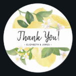 Pegatina Redonda Guión rústico moderno Gracias a Watercolor Lemon<br><div class="desc">Guión rústico moderno Gracias Watercolor Lemon Classic Round Pegatina que puedes usar como sello para sobres o sello de paquete para tus regalos a tus invitados. Se puede usar para ocasiones como bodas,  cumpleaños,  duchas para bebés y otros eventos.</div>