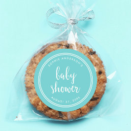 Pegatina Redonda Guión turquesa y franjas blancas Baby Shower