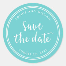 Guión turquesa y rayas blancas reservar la fecha