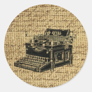 Pegatina Redonda guiones de periodista burlap máquina antigua
