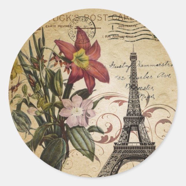 Pegatina Redonda guiones modernos y antiguos lily Paris Eiffel Towe (Anverso)