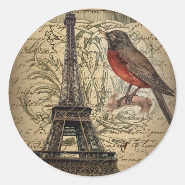 Pegatina Redonda guiones románticos eiffel tower paris boda (Anverso)