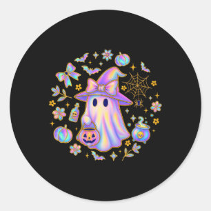 Pegatina Redonda Guirnalda Arcoiris Camisas de Bruja Cute Calabaza