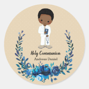 Pegatina Redonda Guirnalda azul de la Santa Comunión