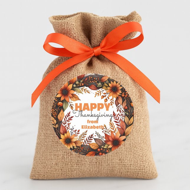 Pegatina Redonda Guirnalda de Acción de Gracias de acuarela floral  (Subido por el creador)