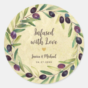 Pegatina Redonda Guirnalda de Aceite de Oliva para Bodas Rústicas I