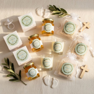 Pegatina Redonda Guirnalda de aceitunas de bautismo personalizado