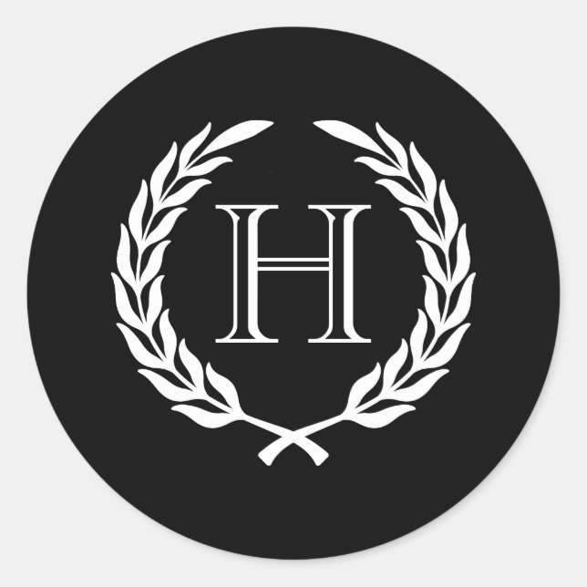 Pegatina Redonda Guirnalda de laurel negra y blanca (Anverso)