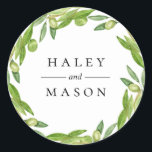 Pegatina Redonda Guirnalda de olivo personalizada Sticker<br><div class="desc">Lindos olivos en acuarela y ramas verdes,  sticker personalizado. Diseñado para combinar con nuestra colección Tuscan Olive Greenery.</div>