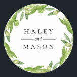 Pegatina Redonda Guirnalda de olivo personalizada Sticker<br><div class="desc">Lindas olivas y ramas verdes de acuarela,  sticker personalizado. Diseñado para combinar con nuestra colección Tuscan Olive Greenery.</div>